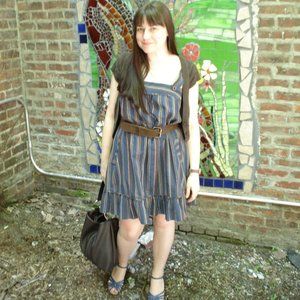 RARE LaROK (pre-Ace & Jig) Blue and Woven Stripe Pinafore Dress